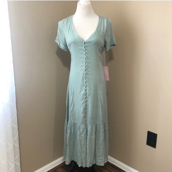 sage green polka dot dress